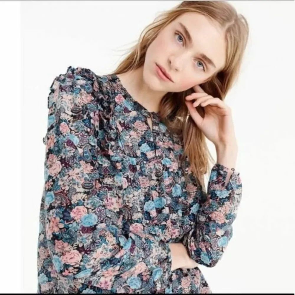 J.crew Esperanza Ruffle Paisley Floral Blouse sz βXS